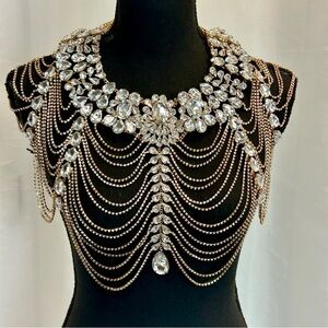 Bridal Luxury Wedding Body Jewelry Crystal Rhinestone Necklace Chains Statement